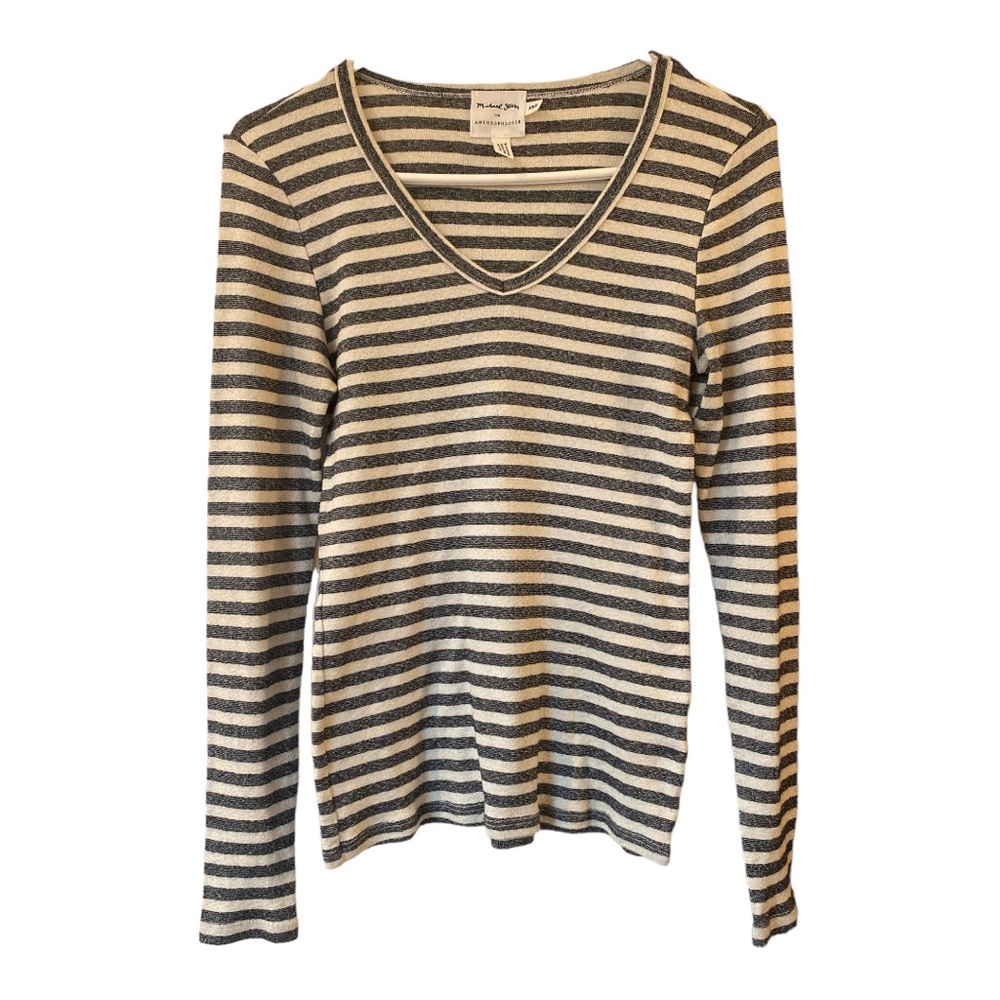 Anthropologie Michael Stars stripped v neck long sleeve stretchy shirt size XS/S
